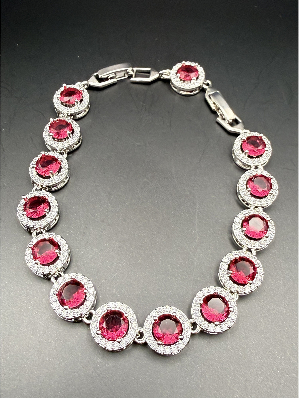 candy+clover elite hot pink halo crystal14k white gold plated statement bracelet